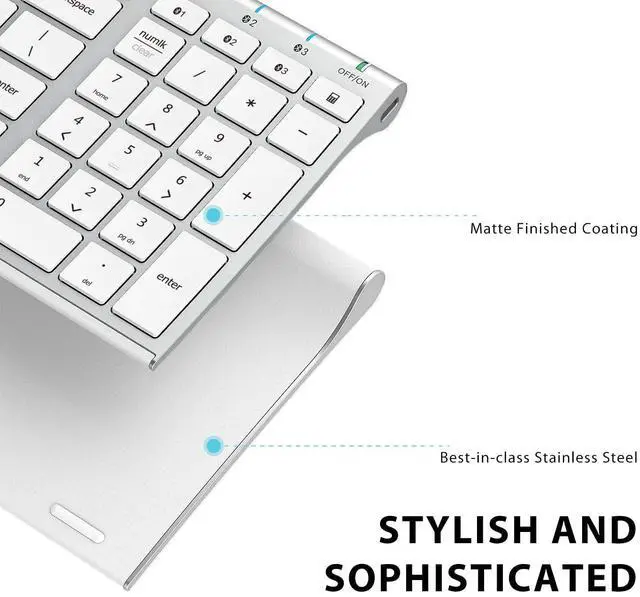 Alt view image 11 of 14 - BK10 Bluetooth Keyboard, Universal Bluetooth 5.1 Wireless Keyboard with Number Pad, Ergonomic Design, Multi-Device Compatibility, Stable Connection for Mac, iPad, iPhone, Android, Windows