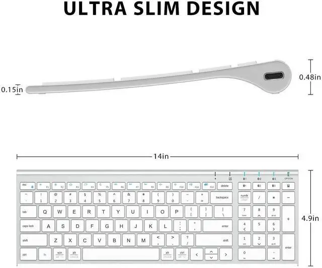 Alt view image 12 of 14 - BK10 Bluetooth Keyboard, Universal Bluetooth 5.1 Wireless Keyboard with Number Pad, Ergonomic Design, Multi-Device Compatibility, Stable Connection for Mac, iPad, iPhone, Android, Windows