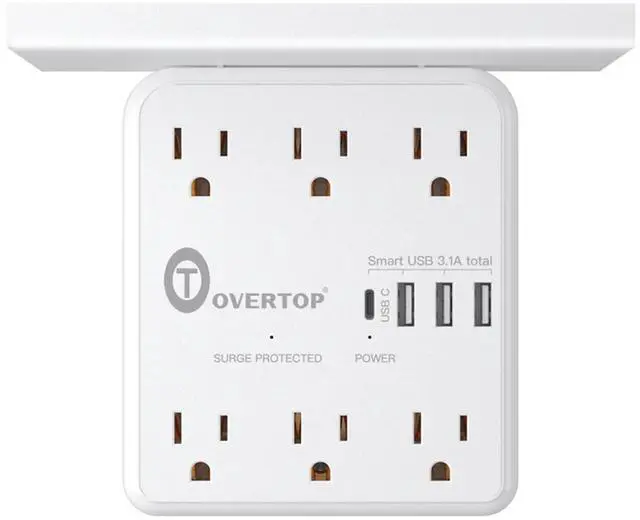 Alt view image 8 of 14 - Power Charger with Shelf, Wall Outlet Extender Surge Protector with 6 AC Outlets, 4 USB Ports(1 USB C) Plug Expander Charger Shelf with Storage for Home, Dorm