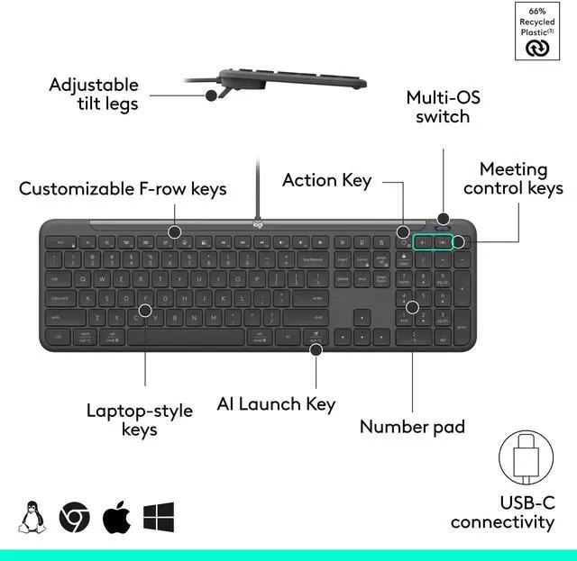 Alt view image 13 of 14 - Signature Slim Wired K620 for Business, Full-Size Keyboard, USB-C Plug-and-Play, Laptop-Style, Scissor Keys, Windows/Mac/Chrome/PC/laptops - Graphite