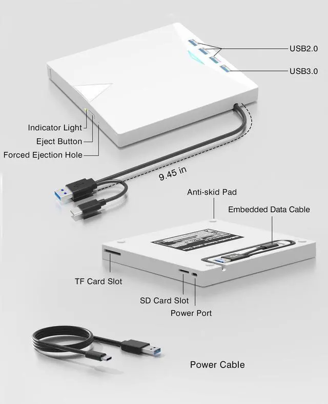 Alt view image 13 of 14 - External CD/DVD Drive for Laptop PC,8 IN 1 LED Portable DVD Drive CD Burner CD-ROM DVD-/+RW Writer Reader with TF/SD Card Slots,USB 3.0 DVD Drive External,Compatible with Mac,Windows 11/10/8/7,Linux