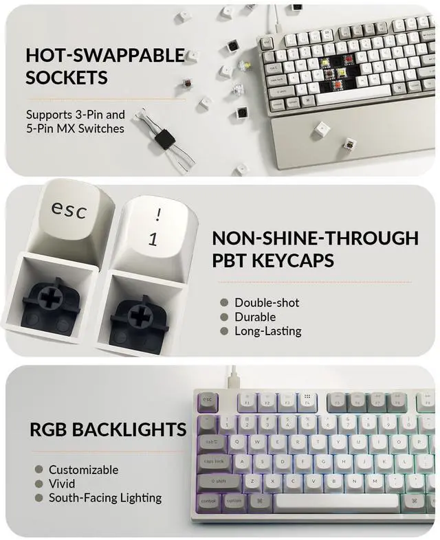 Alt view image 13 of 14 - C2 Pro Wired Mechanical Keyboard with 8K Hz Polling Rate, Full Size Custom RGB Backlit Hot-Swappable, Non-Shine Through PBT Keycaps Compatible with Mac Windows Linux