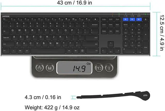 Alt view image 13 of 14 - HB192 Universal Bluetooth Keyboard Multi-Device Stainless Steel Full Size Wireless Keyboard for Windows iOS Android Computer Desktop Laptop Surface Tablet Smartphone Rechargeable Battery