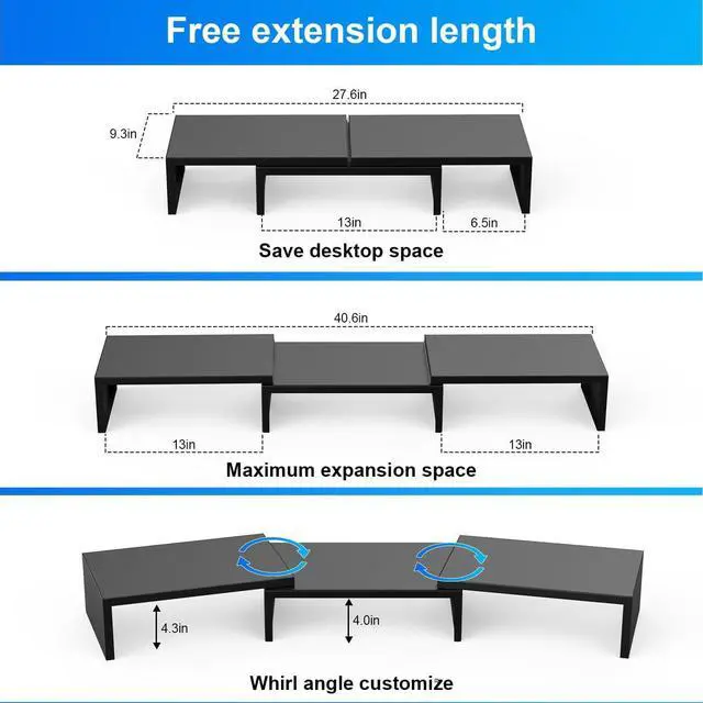 Alt view image 11 of 14 - Dual Monitor Stand for Desk, Metal Computer Stand, Desk Shelf Riser,Desktop Organizer for Home and Office Use (Black)