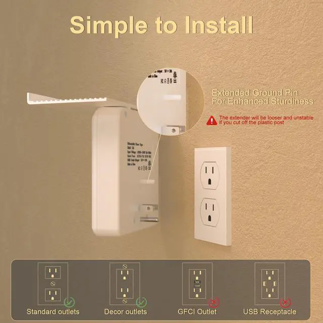 Alt view image 10 of 14 - Power Charger with Shelf, Wall Outlet Extender Surge Protector with 6 AC Outlets, 4 USB Ports(1 USB C) Plug Expander Charger Shelf with Storage for Home, Dorm