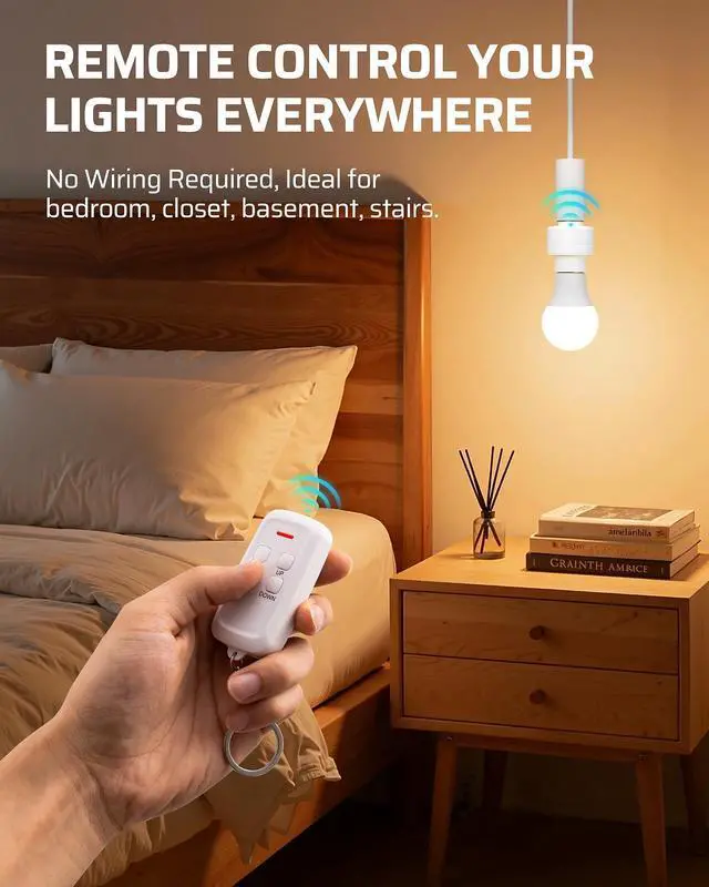 Alt view image 9 of 14 - Remote Control Light Socket with Dimmer, Wireless Light Switch, Dimmable Remote Light Bulbs Socket Switch, 100FT, E26 E27 Base with Controller, No Wiring, for Closet, Basement, ETL Listed
