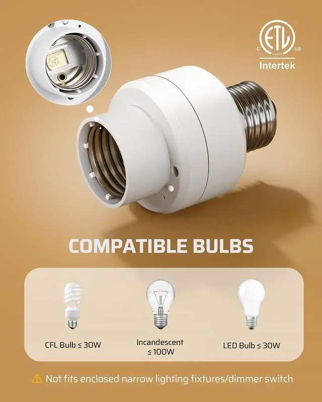 Alt view image 12 of 14 - Remote Control Light Socket with Dimmer, Wireless Light Switch, Dimmable Remote Light Bulbs Socket Switch, 100FT, E26 E27 Base with Controller, No Wiring, for Closet, Basement, ETL Listed