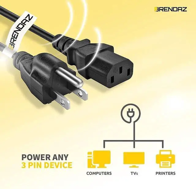 Alt view image 9 of 12 - Universal AC Power Cable - 5 Pack- 1ft. 3 Prong PC Power Cord Replacement for Computer, Monitor, Scanner, Printer, TV- IEC 320 C13 to NEMA 5-15P, 18awg, 125V 10 Amp (1-Feet)