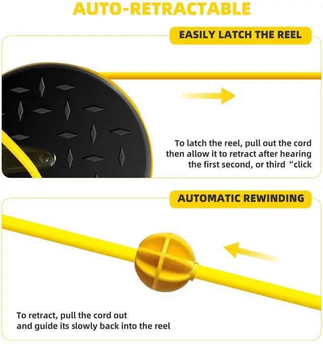 Alt view image 11 of 14 - 30 Ft Retractable Extension Cord Reel with 3 Electrical Power Outlets - 16/3 SJTW Power Cord,10 AMP Circuit Breaker - Ceiling or Wall Mount for Garage,UL Listed,Yellow