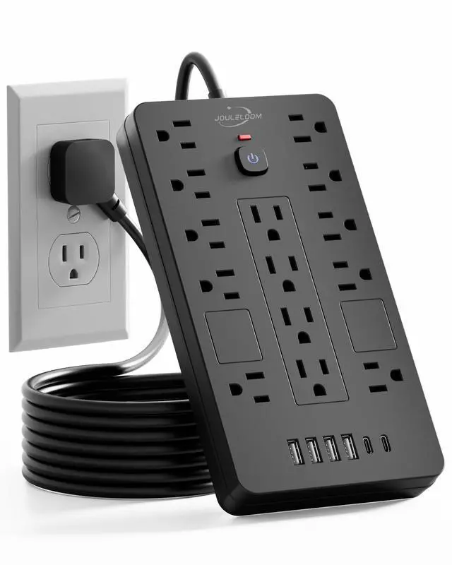 Alt view image 8 of 14 - Surge Protector Power Strip-14 Outlets and 6 USB Ports, 6 Feet Flat Plug Extension Cord, 1850 Joules, Black, ETL Listed for Home, Office, Dorm Room