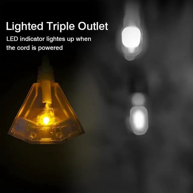 Alt view image 10 of 13 - 3-Outlets Indoor Outdoor Extension Cord Weatherproof with Lighted End, UL Certified, 12 Gauge 25FT Black 3 Prong Heavy Duty, 12/3 SJTW 15A Power Cord