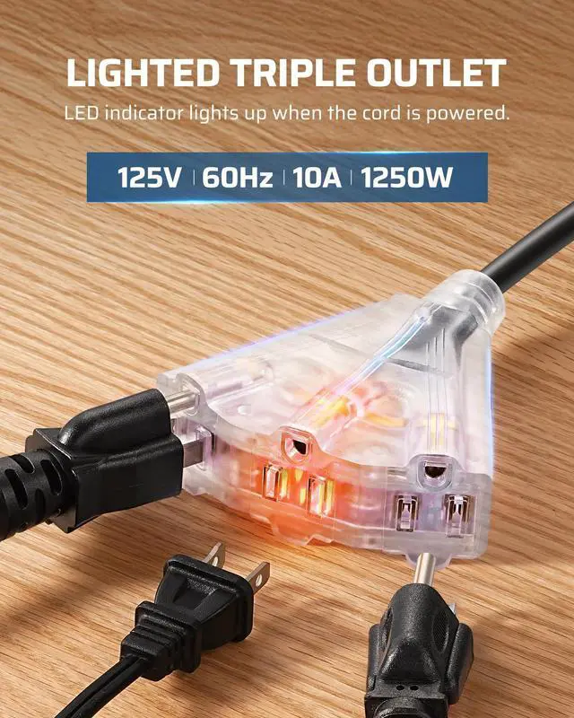 Alt view image 14 of 14 - 30FT Retractable Extension Cord Reel, 16/3C SJTW Heavy Duty Power Cord, Lighted Triple Outlets, 10A Circuit Breaker, Lightweight 180° Swivel Bracket, Ceiling/Wall Mount, ETL Listed, Black