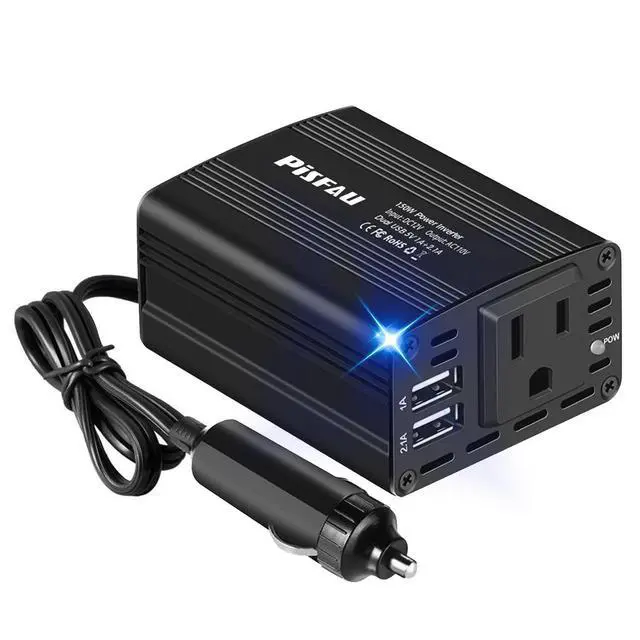 Alt view image 8 of 14 - 150W Power Inverter 12V DC to 110V AC Car Plug Adapter Outlet Converter with 3.1A Dual USB AC car Charger for Laptop Computer Black