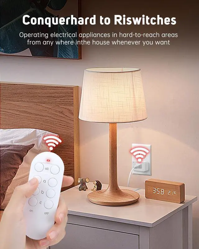 Alt view image 9 of 14 - Remote Control Outlet Plug Wireless Remote Light Switch Kit for Household Appliances 15A/1800W, 100ft Range, FCC Listed,3 Sockets + 1 Remote