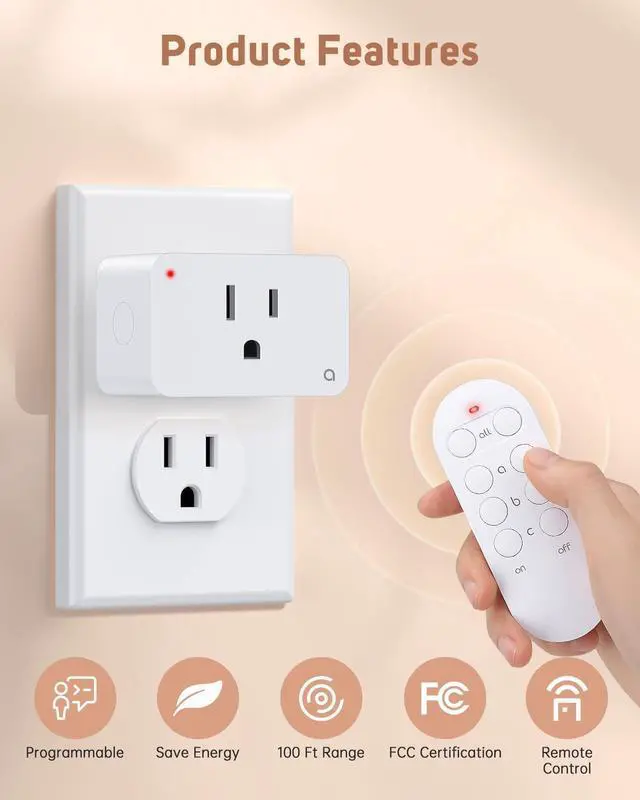Alt view image 12 of 14 - Remote Control Outlet Plug Wireless Remote Light Switch Kit for Household Appliances 15A/1800W, 100ft Range, FCC Listed,3 Sockets + 1 Remote