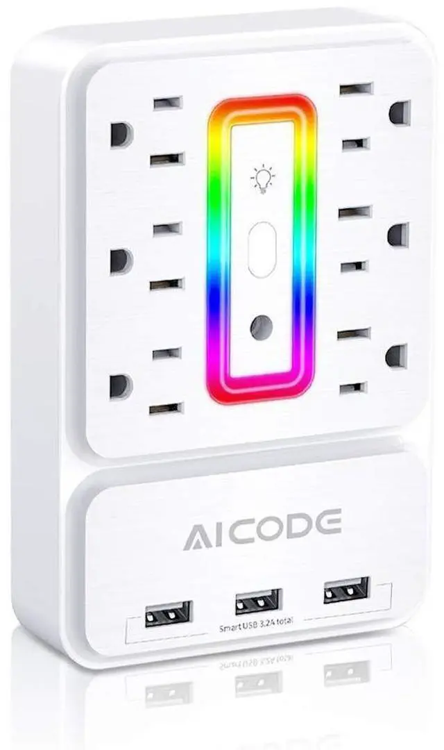 Alt view image 7 of 12 - Multi Plug Outlet Extender,6 Outlet Surge Outlet Protector with 3 USB Charger(3.2A Total),Wall Outlet Plug Electrical Outlet with 6 Ambient RGB Light , Plug Extender for Home,Office,Dorm,Hotel