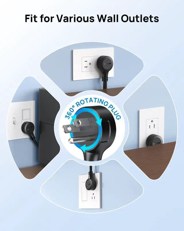 Alt view image 13 of 14 - 360° Rotating Plug Surge Protector, Power Strip with USB Ports, 3 USB C and 1 USB A, 1440 Joules, ETL Listed, 1625W, Wall Outlet Extender, 6ft Extension Cord for Home Office Dorm, Black
