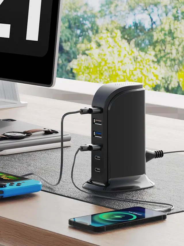 Alt view image 10 of 14 - USB Charger, Charging Station for Multiple Devices 45W, Fast Charging Blocks with Dual Type C Ports, 4 USB Charging Hub Organizer Multiport for iPhone, Ipad, Smartphones, Travel Accessories