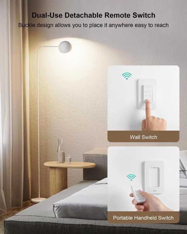 Alt view image 11 of 14 - Remote Control Outlet Wireless Wall Mounted Light Switch, 3 Independent Control Outlets, 200FT RF Range, Mini Outlet Plug, 15A/1875W High-Power for Lamps, Lights, Household Appliances, ETL Listed
