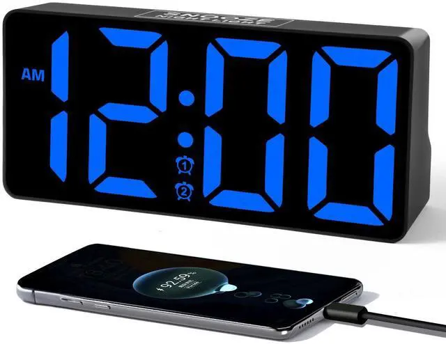 Alt view image 8 of 14 - Alarm Clock for Bedroom with Night Light & Bold Digits-7 in Digital Clock with Dual Alarms & USB Charger Ports,Battery Backup,Adjustable Brightness&Volume,DST, Loud Desk Clock for Heavy Sleeper