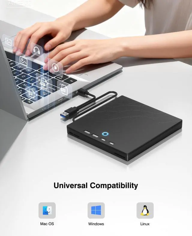 Alt view image 14 of 14 - External CD/DVD Drive for Laptop, DVD Burner CD Reader for Laptop, 8-in-1 USB 3.0 Portable CD Players with SD/TF Ports, External Disk Drive Optical for MacBook Windows 11 10 PC Linux OS