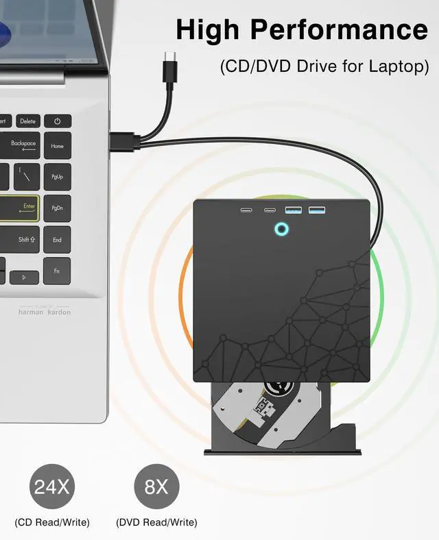 Alt view image 11 of 14 - External CD/DVD Drive for Laptop, DVD Burner CD Reader for Laptop, 8-in-1 USB 3.0 Portable CD Players with SD/TF Ports, External Disk Drive Optical for MacBook Windows 11 10 PC Linux OS