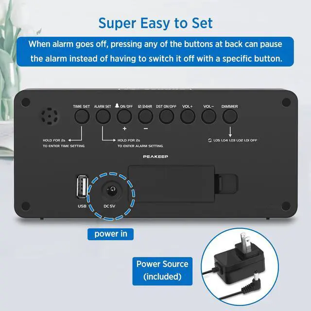 Alt view image 13 of 14 - Digital Alarm Clock for Bedroom Bedside, Loud Alarm Clock for Heavy Sleepers, Large Big LED Numbers for Seniors, Battery Backup Plug in Electric Clock with USB Charger (Blue)