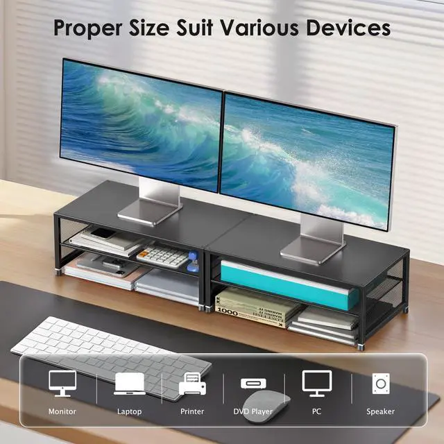 Alt view image 11 of 13 - 2-Tier Computer Monitor Stand Riser, Desk Organizer for Monitor, Printer & Laptop Stand, Desktop Workspace Organizers for Office Supplies(Black)