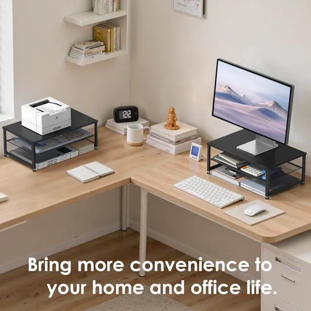Alt view image 12 of 13 - 2-Tier Computer Monitor Stand Riser, Desk Organizer for Monitor, Printer & Laptop Stand, Desktop Workspace Organizers for Office Supplies(Black)