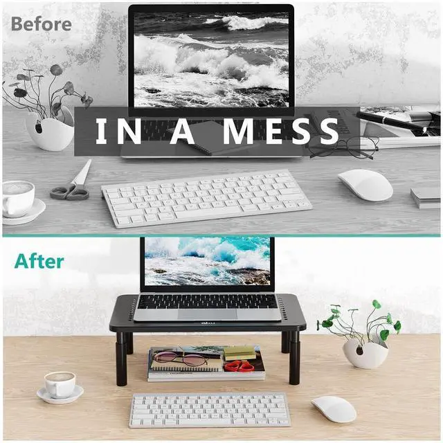 Alt view image 13 of 14 - Computer Monitor Stand for Desk, Adjustable Laptop Riser, Desk Monitor Stand Underneath Storage for Office, Home, School Supplies (STT003), 1 Pack, Black