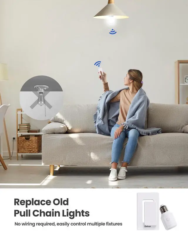 Alt view image 11 of 14 - 500W Remote Control Light Bulb Socket, Wireless Light Switch for Pull Chain Lighting Fixture, E26 E27 Bulbs Base Holder, Programmable, No Wiring Needed, for Bedroom, Stair, Closet & Garage