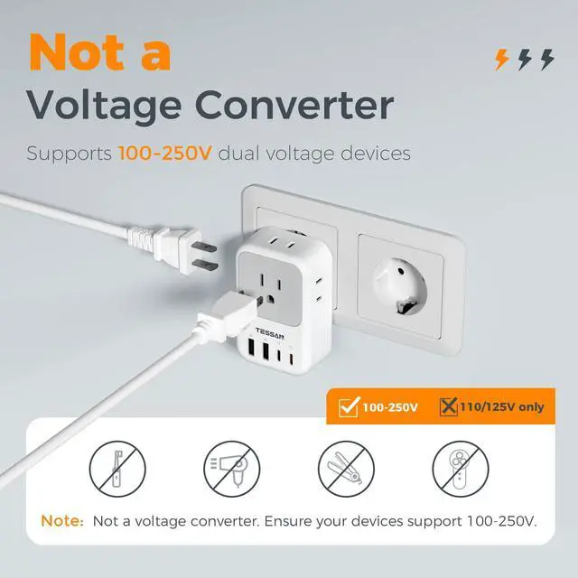 Alt view image 12 of 14 - European Travel Plug Adapter 2 Pack, PD 20W Adapter for Europe Plug with 4 AC Outlets 4 USB (2 USB C), Type C Adaptor for US to Europe, Italy, Spain, France, Portugal, Greece, Iceland, Germany