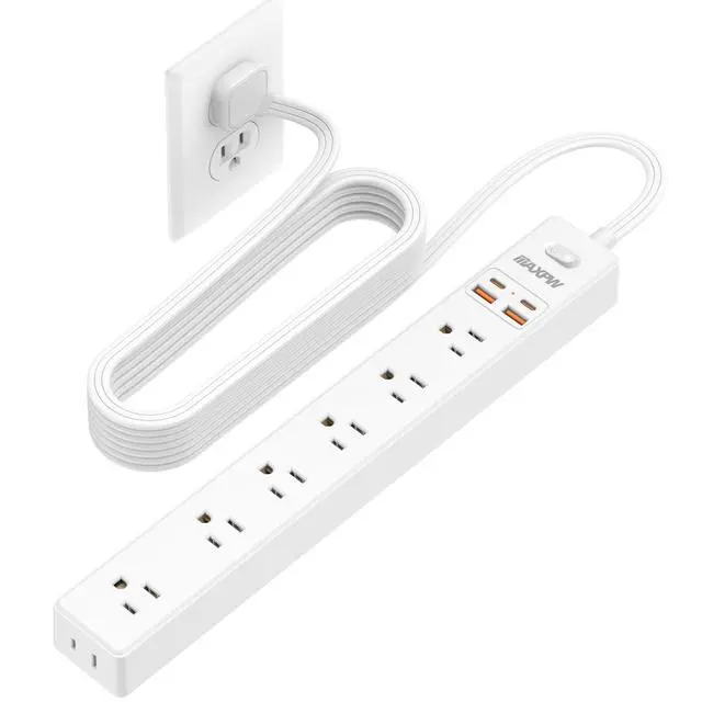 Alt view image 8 of 14 - 10 Ft Power Strip Surge Protector - 7 Outlets 4 USB Ports (2 USB C), Ultra Thin Flat Extension Cord & Flat Plug, 1700 Joules, Wall Mount, Desk Charging Station for Home Office Dorm, White