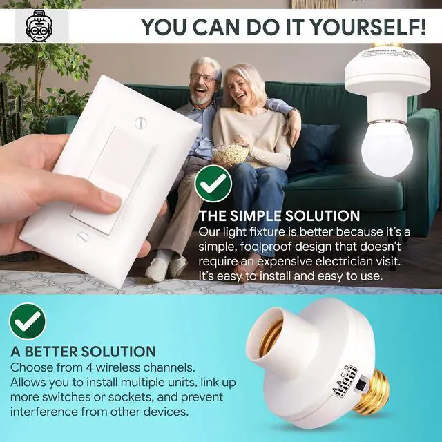 Alt view image 14 of 14 - Wireless Remote Control Light Switch and Socket Cap to Turn Lamps and Pull Chain Fixtures On and Off