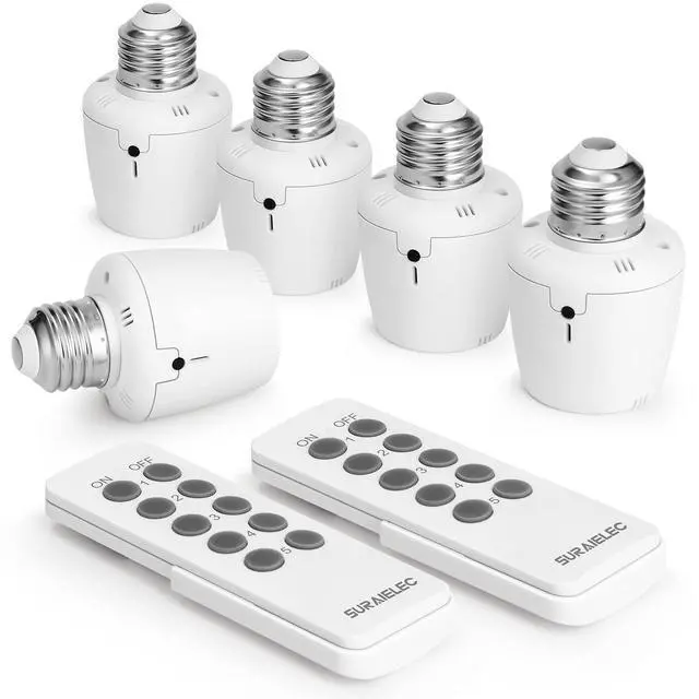Alt view image 8 of 14 - Remote Control Light Socket, E26 E27 Bulb Base, 100FT Range, Wall Mountable Wireless Light Switch for Lamps, Pull Chain Light Fixture, Pull String (5 Sockets 2 Remotes, Shorter Version)