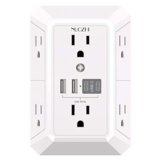 Alt view image 8 of 14 - Outlet Extender Surge Protector - 6 Outlet Splitter with 4 USB Ports(2 USB-C), Multi Plug Wall Outlet 1680J Power Strip for Home Office Dorm Room Essentials, ETL, White