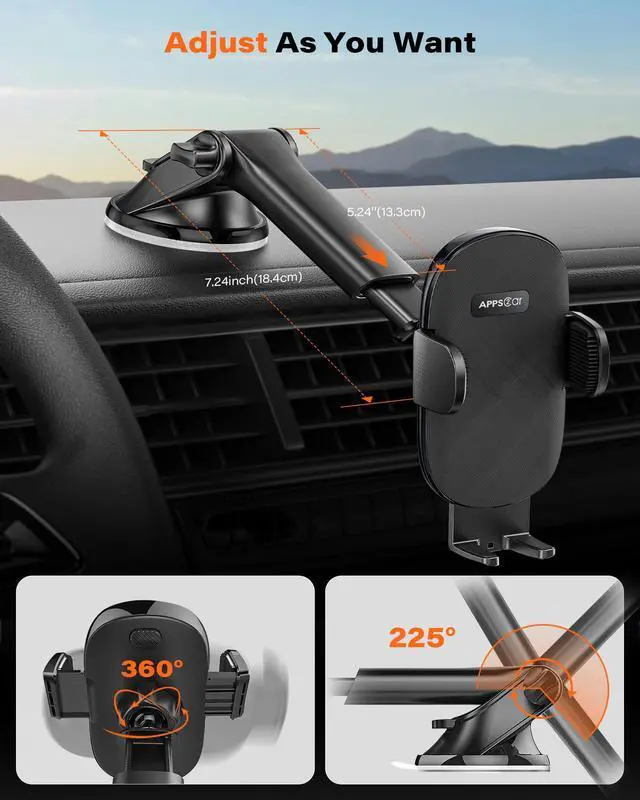 Alt view image 10 of 14 - Car Phone Holder Mount, Dashboard/Windshield/Cell Phone Holder for Car, Compatible with iPhone, Samsung, All Phones,Black