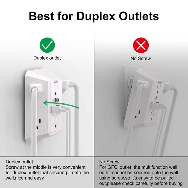 Alt view image 11 of 14 - Outlet Extender Surge Protector - 6 Outlet Splitter with 4 USB Ports(2 USB-C), Multi Plug Wall Outlet 1680J Power Strip for Home Office Dorm Room Essentials, ETL, White