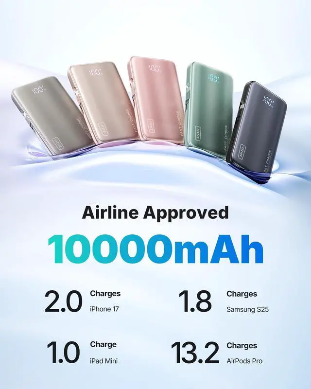 Alt view image 14 of 14 - Power Bank with Wall Plug, 45W 10000mAh Fast Charging Portable Charger with Built-in Cable, Travel Essentials, Slim Battery Pack for iPhone 17 16 15, Samsung Galaxy, Pixel, Xiaomi, ipad, MacBook