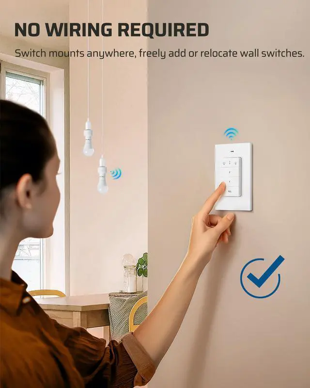 Alt view image 9 of 14 - Remote Control Light Socket, Wireless Light Switch for Pull Chain Light Lamp Fixtures, 100FT Range, No Wiring Needed, ETL Listed(1 Wall Mounted Controller+2 Socket, Shorter Version)