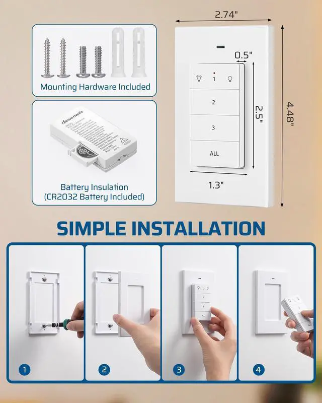 Alt view image 14 of 14 - Remote Control Light Socket, Wireless Light Switch for Pull Chain Light Lamp Fixtures, 100FT Range, No Wiring Needed, ETL Listed(1 Wall Mounted Controller+2 Socket, Shorter Version)
