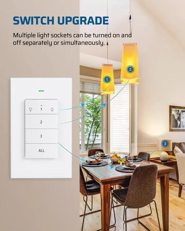 Alt view image 11 of 14 - Remote Control Light Socket, Wireless Light Switch for Pull Chain Light Lamp Fixtures, 100FT Range, No Wiring Needed, ETL Listed(1 Wall Mounted Controller+2 Socket, Shorter Version)