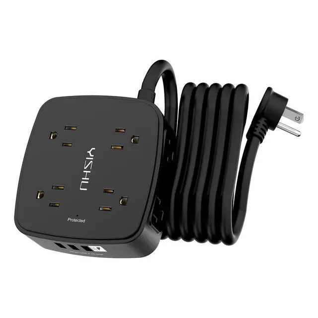 Alt view image 8 of 14 - 10 Ft Surge Protector Power Strip - 8 Widely Outlets with 4 USB Ports, 3 Side Outlet Extender with 10 Feet Extension Cord, Flat Plug, Wall Mount, Desk USB Charging Station, ETL, Black