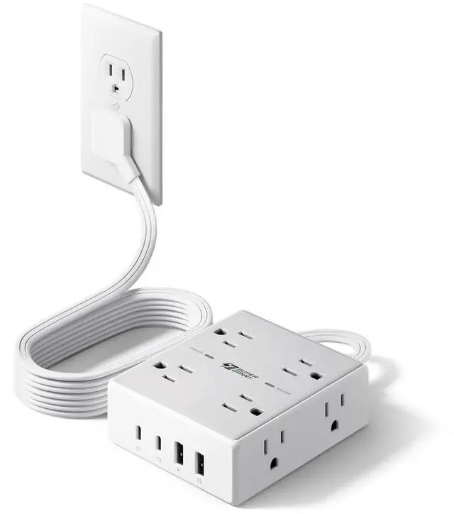 Alt view image 8 of 14 - Flat Plug Surge Protector Power Strip, 6ft Ultra Thin Extension Cord with 4 USB (2 USB C Port), 8 Outlets Desk Charging Station, Wall Mountable Outlet Extender for Home Office, College Dorm Room