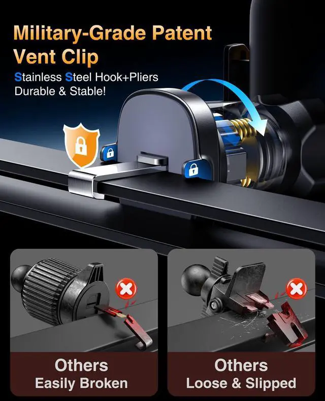 Alt view image 10 of 14 - 2026 Phone Holders for Your Car Ultimate Military-Grade Car Phone Holder MountPatent & Safety CertsUpgraded Shockproof Truck Air Vent Phone Mount for iPhone 17 Pro Max 16 15 Samsung Android