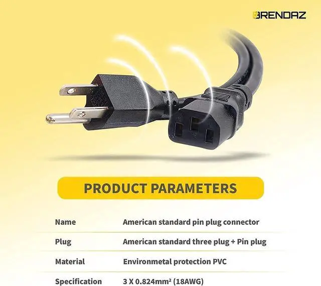 Alt view image 8 of 12 - Universal AC Power Cable - 5 Pack- 1ft. 3 Prong PC Power Cord Replacement for Computer, Monitor, Scanner, Printer, TV- IEC 320 C13 to NEMA 5-15P, 18awg, 125V 10 Amp (1-Feet)