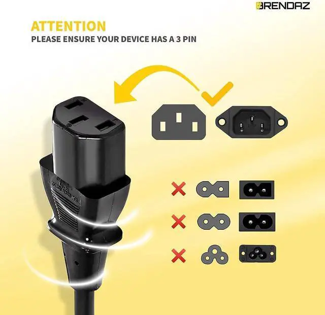 Alt view image 10 of 12 - Universal AC Power Cable - 5 Pack- 1ft. 3 Prong PC Power Cord Replacement for Computer, Monitor, Scanner, Printer, TV- IEC 320 C13 to NEMA 5-15P, 18awg, 125V 10 Amp (1-Feet)