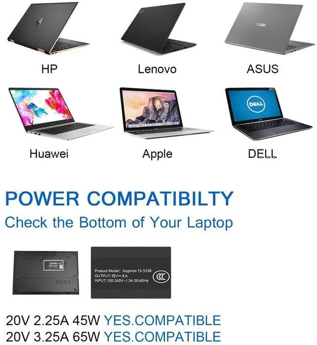 Alt view image 14 of 14 - Charger Compatible with HP Laptop Chromebook 65W 45W USB C Fast Power Adapter