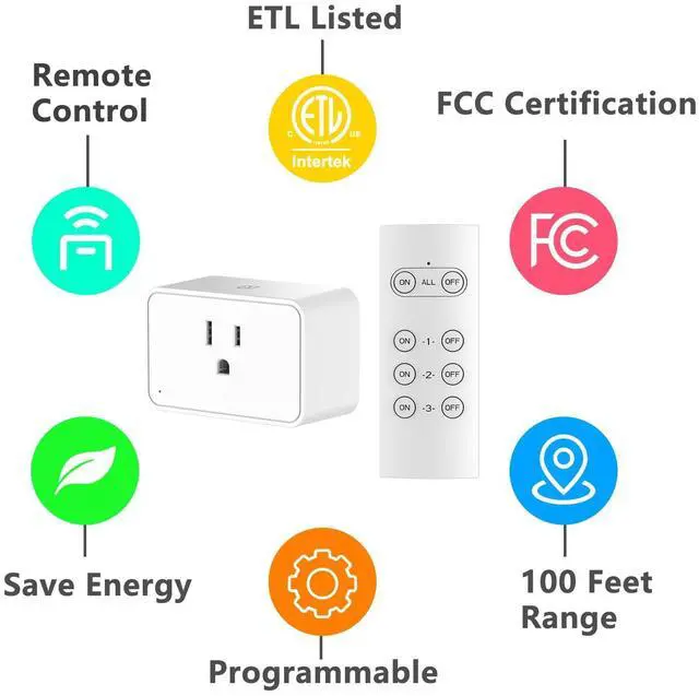 Alt view image 10 of 14 - Wireless Electrical Outlets with Remote Control, 1875W/15A, 100FT Range, ETL Listed - 3 Sockets + 1 Remote