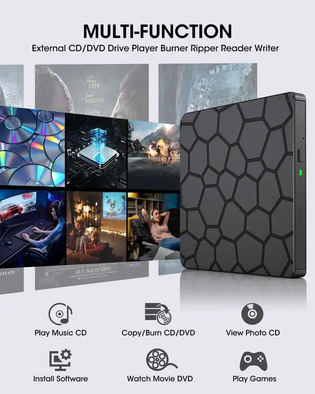 Alt view image 11 of 14 - External CD DVD Drive, USB 3.0 Type-C Portable CD/DVD Player Burner Reader Writer Recorder for Laptop Windows 11/10/8/7 Mac MacBook Linux PC, RF868